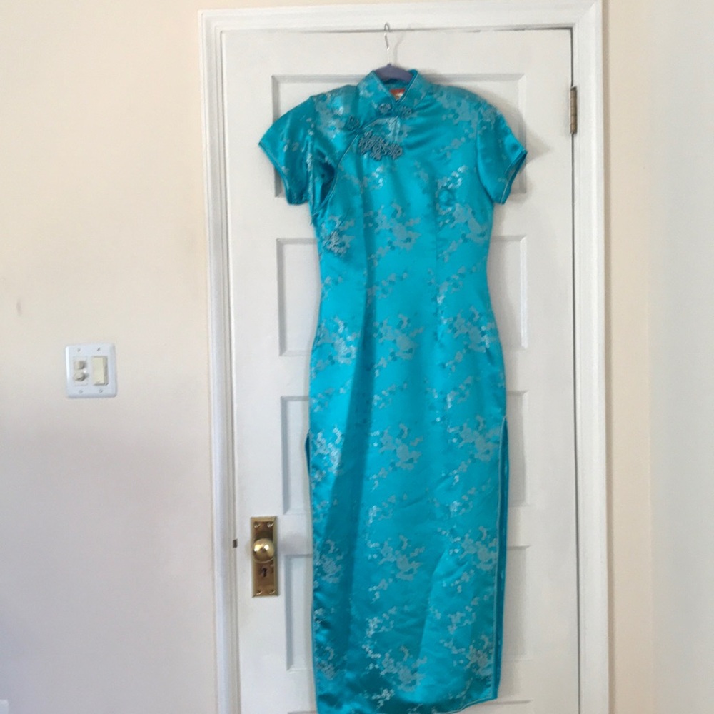 Asian Blue Long  Dress